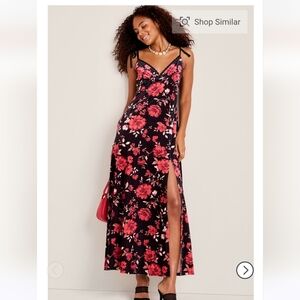 NWT Francesca's Collections Red and Black Floral Maxi Dress